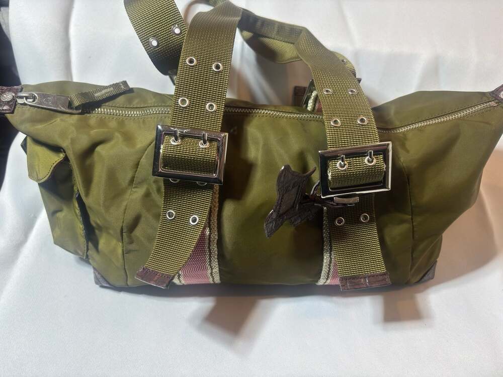 Un Apres-Midi De Chien Paris Olive Green Nylon Satchel Bag
